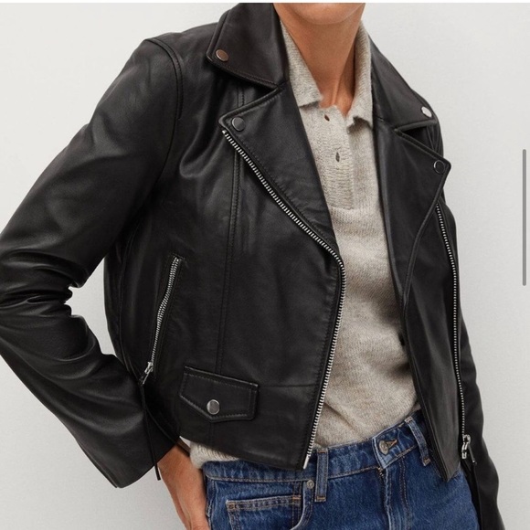 Mango Genuine Leather Biker Jacket in Black - Picture 4 of 14